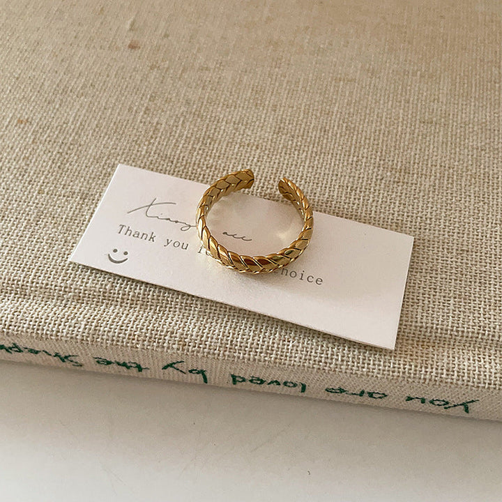 European and American cross-border simple fashion retro wheat ear opening adjustable ring cross-border titanium steel female wholesale jewelry factory Glossy.pk