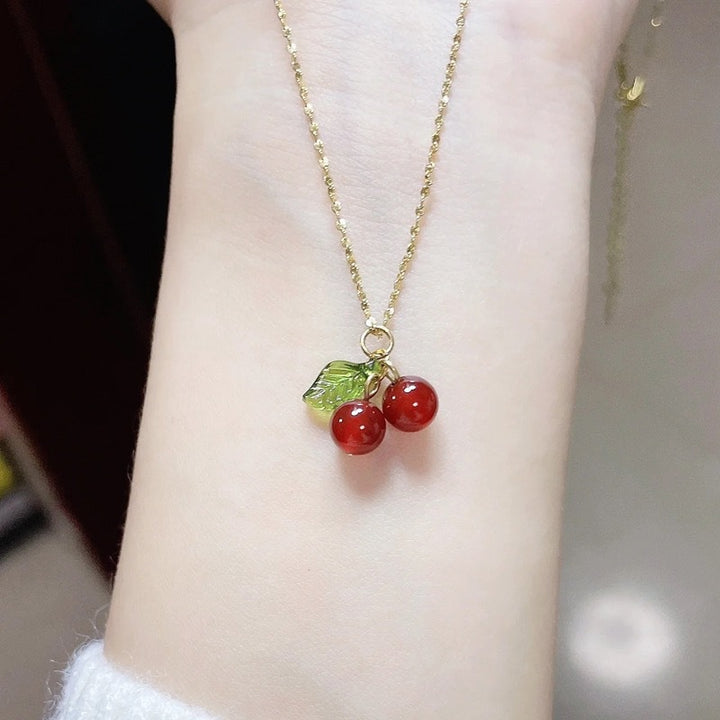 Europe and the United States cross-border wholesale Japan and South Korea sense red cherry pendant necklace women's summer light luxury clavicle chain accessories wholesale