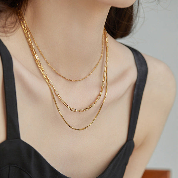 European and American cross-border Internet celebrities with the same blade chain, flat snake chain, twist chain, double-layer necklace, design sense necklace, wholesale women's 32 Glossy.pk
