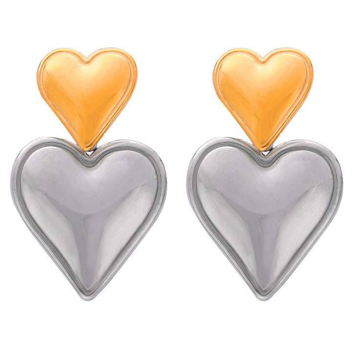 European and American cross-border wholesale double layer love butterfly pendant stud earrings stainless steel plated 18K gold plating versatile gradient earrings 21 Glossy.pk