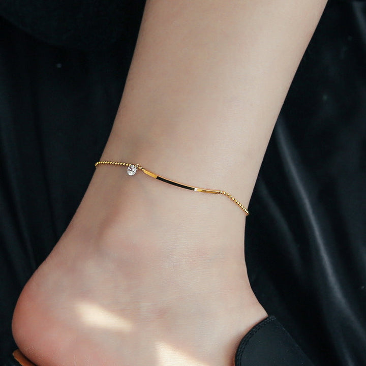 Sense of luxury, delicate shell claw diamond, starfish, titanium steel anklet, sweet ocean style, new ankle and foot chain 22 Glossy.pk