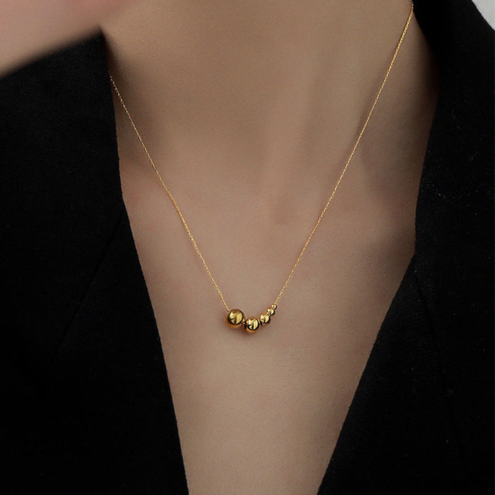 European and American simple five blessing gold bead necklace women's non-fading, high-end sense of cold, wind-plated 18k gold, temperament, trendy accessories Glossy.pk