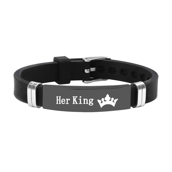 Cross-border foreign trade HIS QUEEN HER KING trendy fashion stainless steel couple bracelet can be engraved Glossy.pk