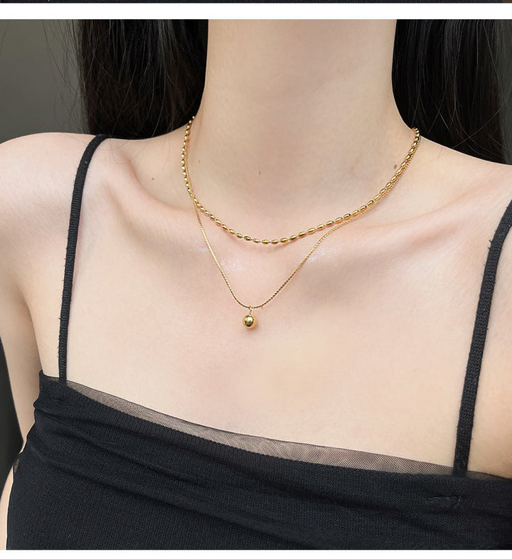 Titanium steel emerald geometric necklace high-grade cold style clavicle necklace fashion temperament accessories do not fade 34 Glossy.pk