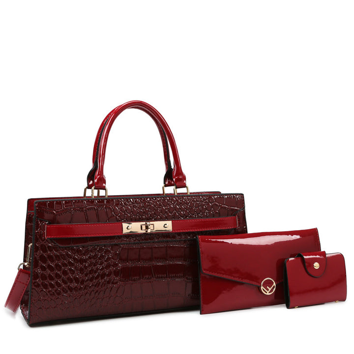 Stylish Women's PU Leather Handbag - Retro Crocodile Print Satchel Glossy.pk