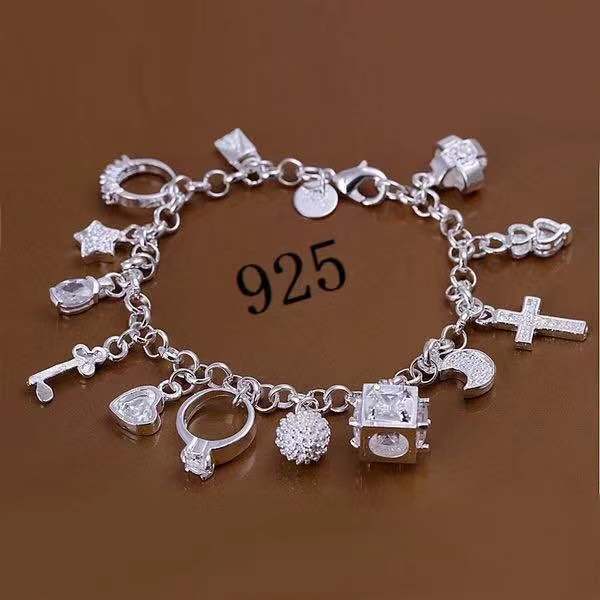 European and American hot-selling 925 silver fashion thirteen pendant bracelet women's multi-element bracelet cross-border jewelry source factory