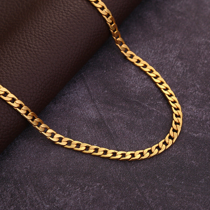 Cross-border jewelry Europe and the United States fashion new gold necklace plated 18K gold men's 6MM side necklace factory wholesale Glossy.pk