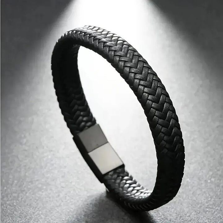 European and American temu cross-border hot selling men's leather magnetic buckle head bracelet retro simple woven mesh bracelet bracelet