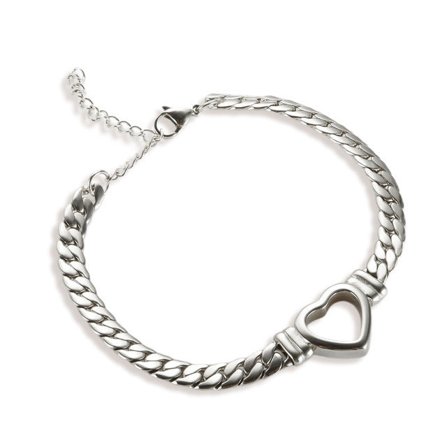 Cross-border European and American hot-selling style love heart shape double-layer new bracelet stainless steel fashion hand jewelry versatile fashion with 25 Glossy.pk