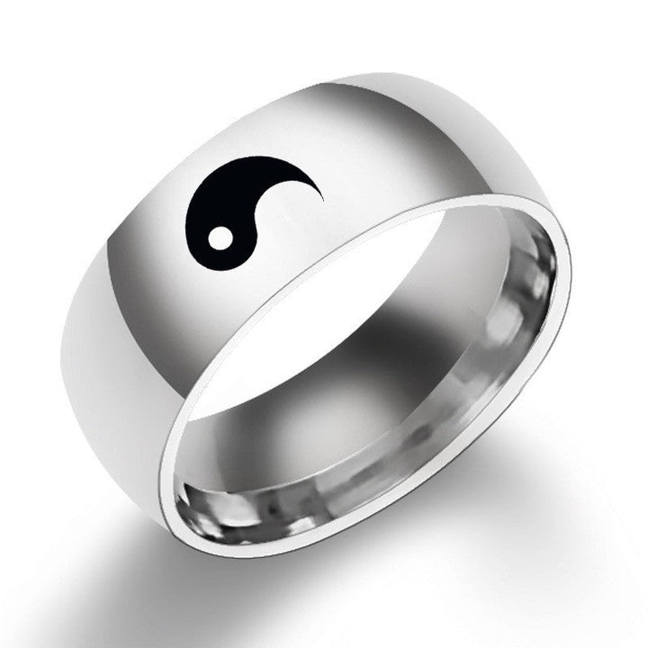 Yin and Yang Couple Rings, Tai Chi Symbol Rings, Male and Female Titanium Steel Hand Ornaments, Black and Silver Pair Rings, Bagua Glossy.pk