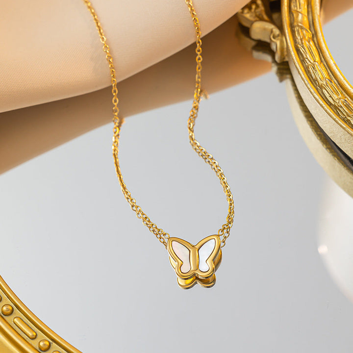 European and American cross-border wholesale white fritillary butterfly necklace light luxury 18k gold clavicle chain niche design exquisite necklace Glossy.pk