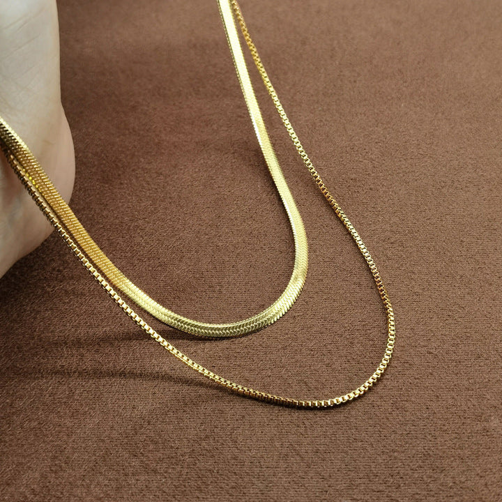 European and American snake bone chain long necklace women's simple layering basic bare chain sweater chain titanium steel non-fading sweater chain Glossy.pk