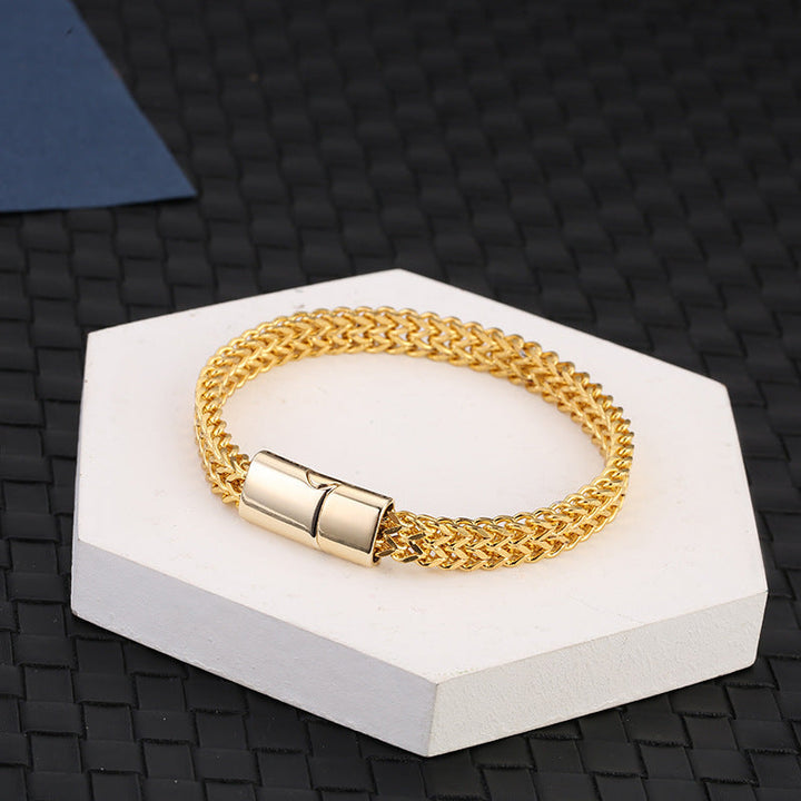Zhongyi double-row stainless steel braided double-row 4x8 positive and negative keel magnet buckle bracelet jewelry source factory wholesale Glossy.pk