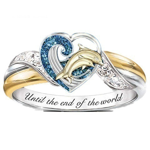 European and American fashion creative dolphin rings, fashion sapphire rings, European and American women's lettering rings, manufacturers wholesale Glossy.pk