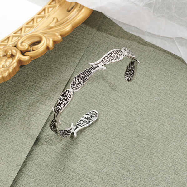 AliExpress cross-border new angel wing bracelet personality ins plated antique silver opening adjustable bracelet wholesale