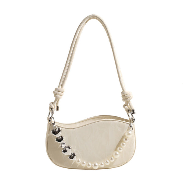 Ice Charm Y2K Solid Color Pearl Chain Underarm  Saddle Bag Glossy.pk