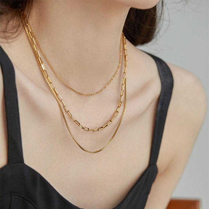 European and American cross-border Internet celebrities with the same blade chain, flat snake chain, twist chain, double-layer necklace, design sense necklace, wholesale women's 32 Glossy.pk
