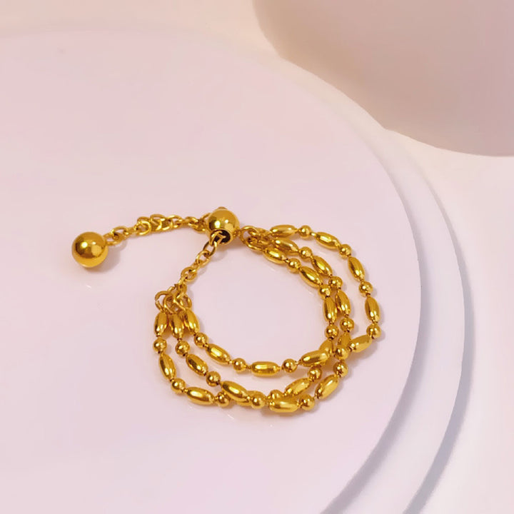 European and American cross-border cold wind simple chain ring niche adjustment ring large size titanium steel plated 18K gold is not afraid of sweat