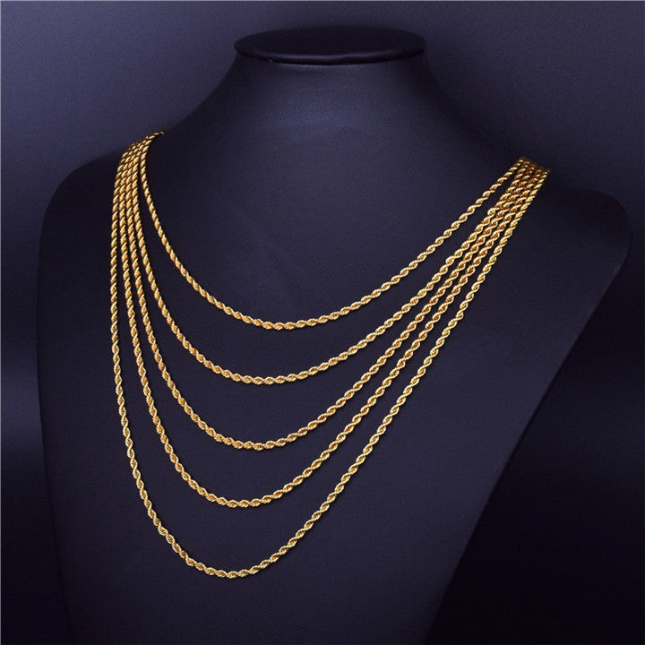 European and American trend wish twist chain plated 18K gold 4MM flash twist rope necklace fashion foreign trade jewelry wholesale Glossy.pk