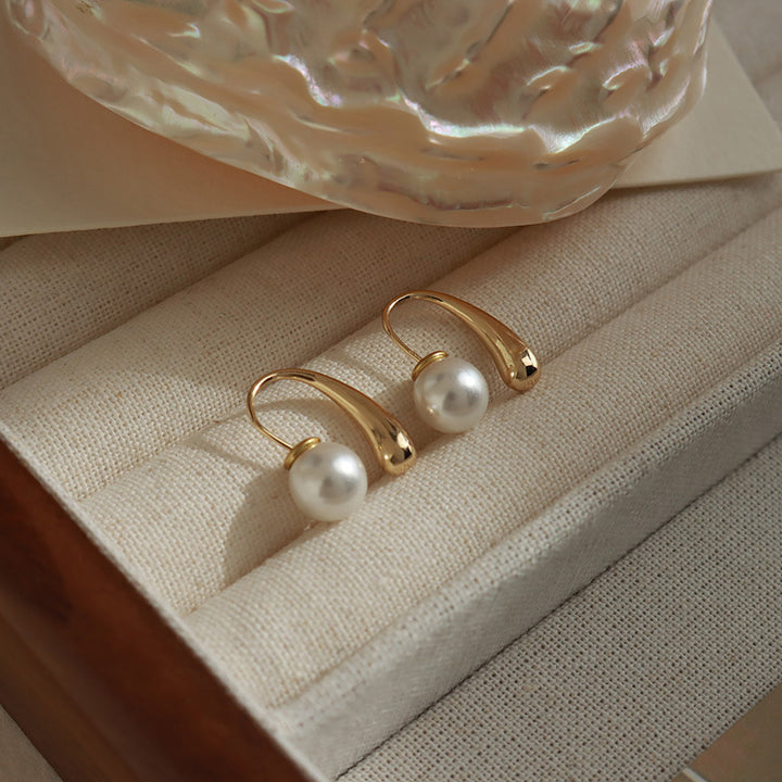 High-quality texture water drop pearl earrings, a two-wearing temperament stud earrings, women's earrings, detachable and bent metal style pearls