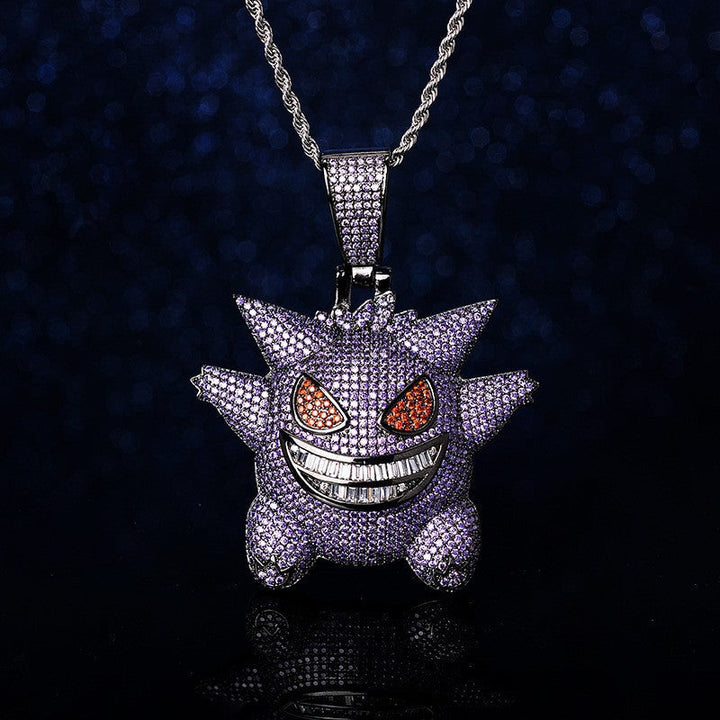 Zhongyi cross-border European and American hip hop elf cartoon funny necklace micro inlaid purple zircon pendant factory wholesale Glossy.pk