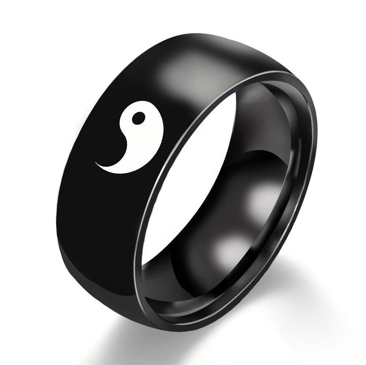 Yin and Yang Couple Rings, Tai Chi Symbol Rings, Male and Female Titanium Steel Hand Ornaments, Black and Silver Pair Rings, Bagua Glossy.pk