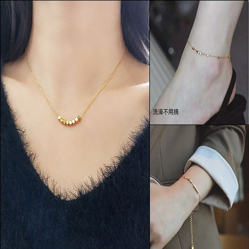 2024 new Bafang Laicai crushed silver small sugar cube titanium steel necklace bracelet anklet set high-quality clavicle chain Glossy.pk