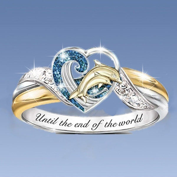 European and American fashion creative dolphin rings, fashion sapphire rings, European and American women's lettering rings, manufacturers wholesale Glossy.pk