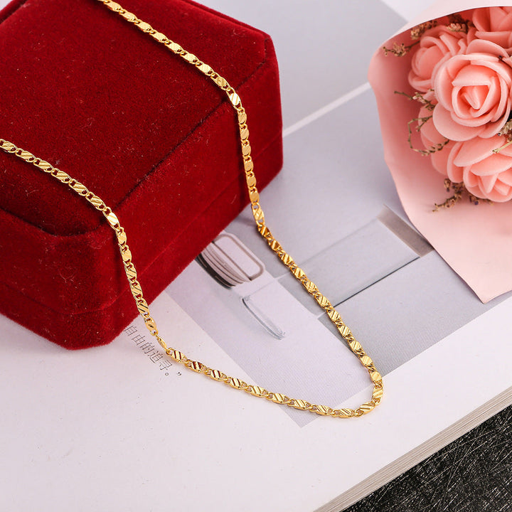 European and American hot sale temu new 18K gold plated necklace 2MM flat chain chain 925 silver pendant with chain wholesale Glossy.pk