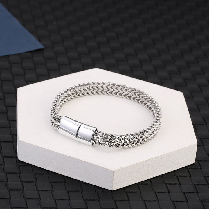 Zhongyi double-row stainless steel braided double-row 4x8 positive and negative keel magnet buckle bracelet jewelry source factory wholesale Glossy.pk