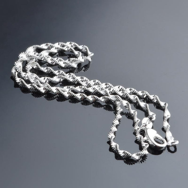 AliExpress cross-border supply European and American silver-plated necklace women's encrypted water wave chain pendant with chain short clavicle necklace Glossy.pk