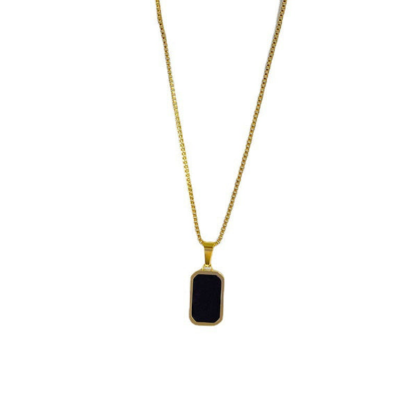 European and American cross-border wholesale black square brand necklace women's niche design does not fade titanium steel clavicle chain simple clavicle chain Glossy.pk