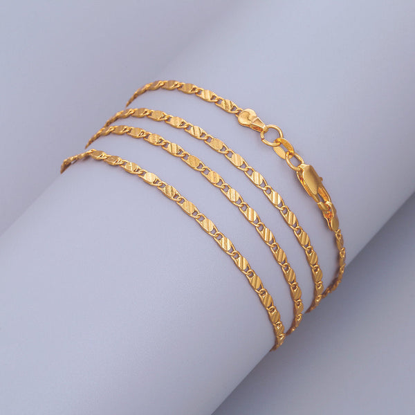 European and American hot sale temu new 18K gold plated necklace 2MM flat chain chain 925 silver pendant with chain wholesale Glossy.pk