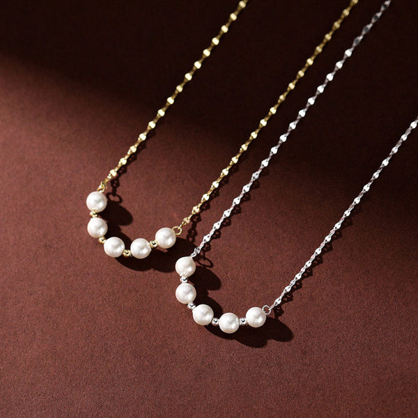 2024 new titanium steel necklace niche high-end light luxury clavicle chain fashion versatile smile pearl necklace women's summer Glossy.pk
