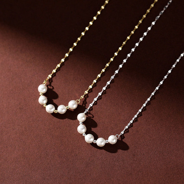 2024 new titanium steel necklace niche high-end light luxury clavicle chain fashion versatile smile pearl necklace women's summer Glossy.pk