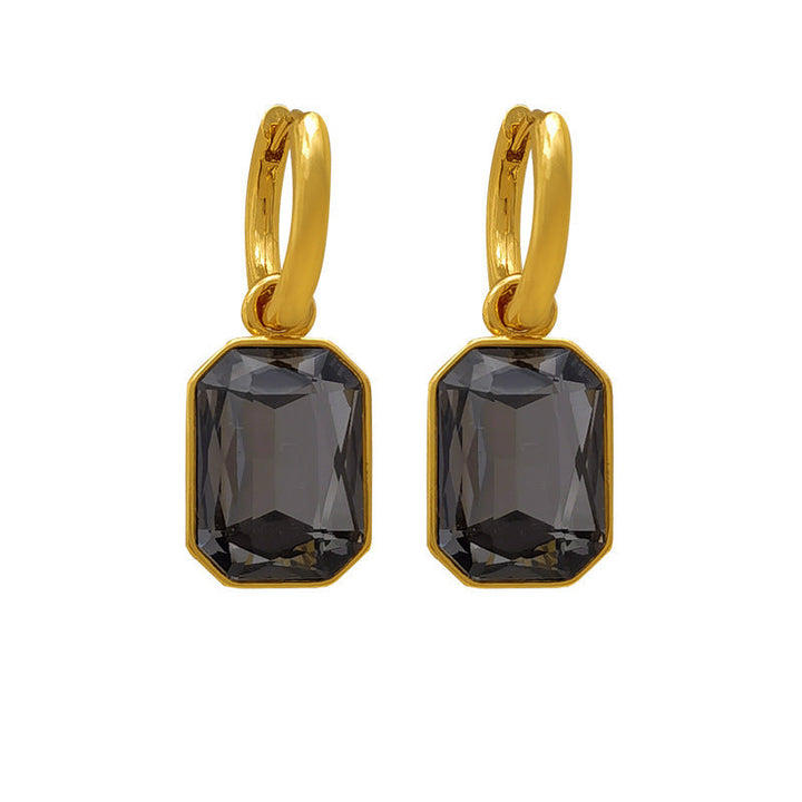 European and American cross-border fashion new niche micro inlaid titanium steel plated 18K gold chamfered rectangular zircon pendant earrings wholesale Glossy.pk