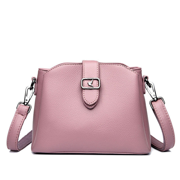 Three-layer bucket bag women's 2023 new trendy simple crossbody bag, leather soft leather casual small bag, fashion shoulder bag Glossy.pk