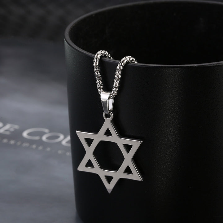Cross-border temu new necklace high-end fashion simple stainless steel pendant titanium steel men's six-pointed star necklace