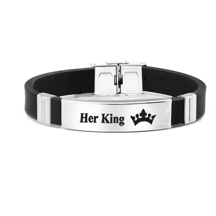Cross-border foreign trade HIS QUEEN HER KING trendy fashion stainless steel couple bracelet can be engraved Glossy.pk