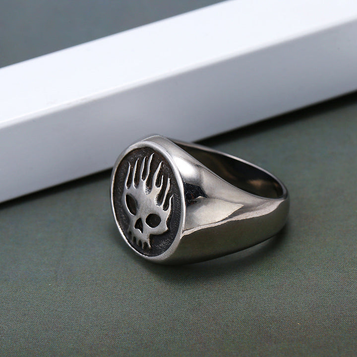 Zhongyi AliExpress Explosive Men's Titanium Steel Punk Flame Skull Ring European and American fashion hand accessories Glossy.pk