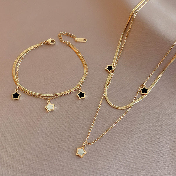 Pentagram shell necklace bracelet women's light luxury sense of luxury ins niche design simple double clavicle chain bracelet Glossy.pk