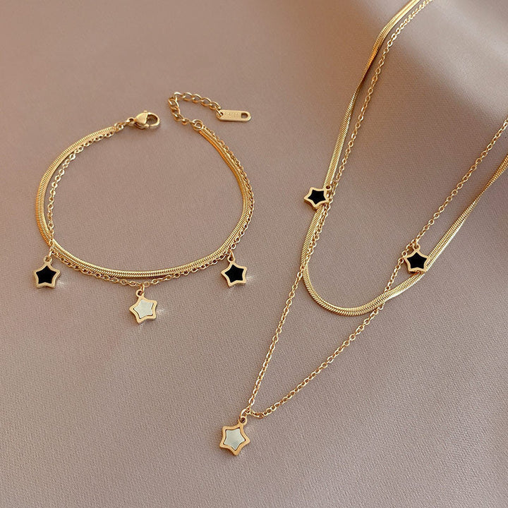 Pentagram shell necklace bracelet women's light luxury sense of luxury ins niche design simple double clavicle chain bracelet Glossy.pk