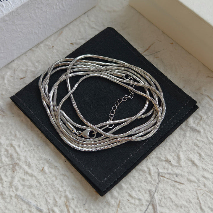 European and American snake bone chain long necklace women's simple layering basic bare chain sweater chain titanium steel non-fading sweater chain Glossy.pk