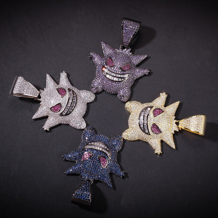 Zhongyi cross-border European and American hip hop elf cartoon funny necklace micro inlaid purple zircon pendant factory wholesale Glossy.pk