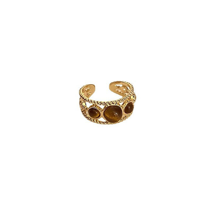 European and American cross-border hot wholesale tiger's eye pre-owned open ring niche retro unique metal ring index finger Glossy.pk