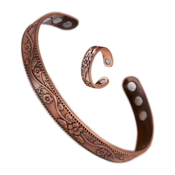 temu plum blossom magnet bracelet vintage flower ring bracelet set adjustable men women antique red copper bracelet Glossy.pk