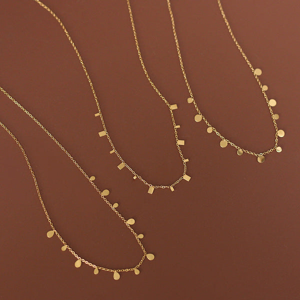Super beauty spot clavicle chain geometric round square pear-shaped temperament small necklace titanium steel plated 18K gold wholesale Glossy.pk