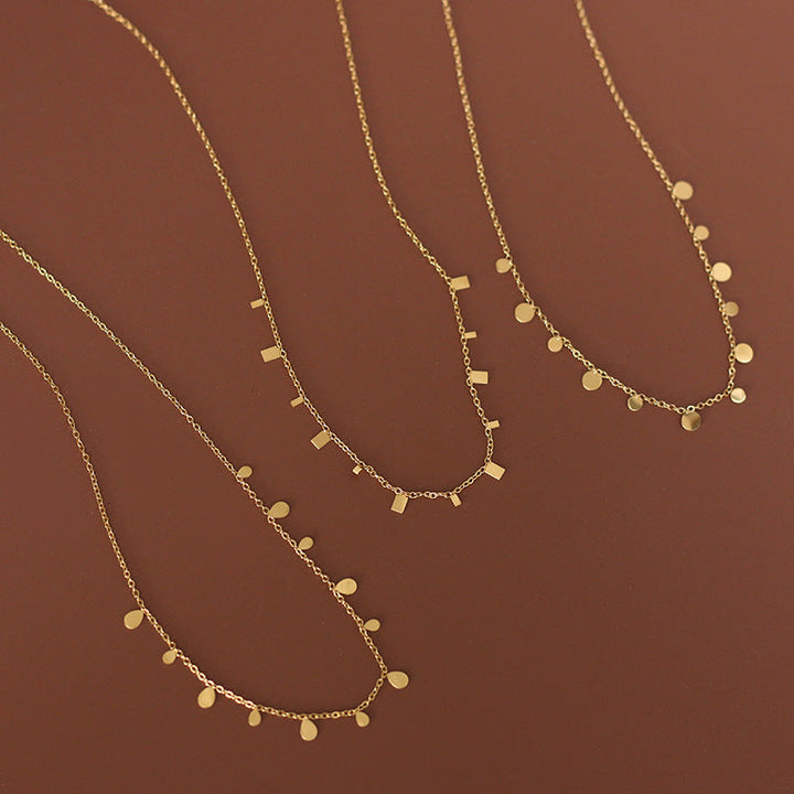 Super beauty spot clavicle chain geometric round square pear-shaped temperament small necklace titanium steel plated 18K gold wholesale Glossy.pk