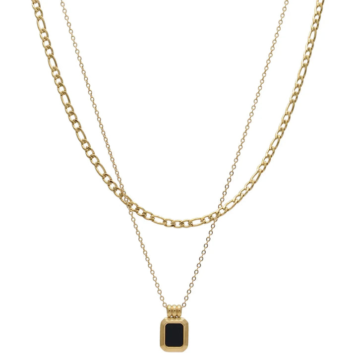Aviho design sense double layered black epoxy necklace light luxury niche ins style titanium steel sweater chain does not fade