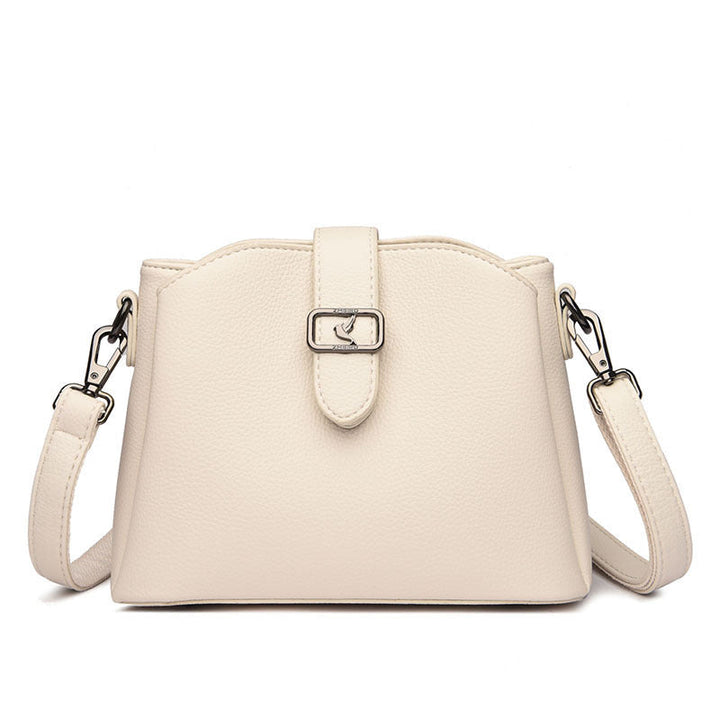 Three-layer bucket bag women's 2023 new trendy simple crossbody bag, leather soft leather casual small bag, fashion shoulder bag Glossy.pk